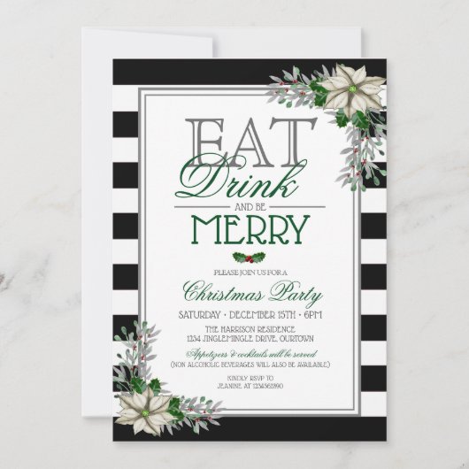 Eat Drink and be Merry Kerstparty Invitation Kaart (Voorkant)