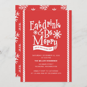 Eat Drink and be Merry Red Holiday Party Kaart