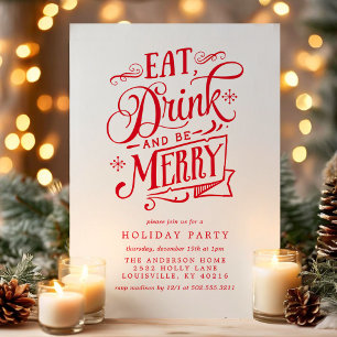 Eat Drink and be Merry Red Stripes Holiday Party Kaart
