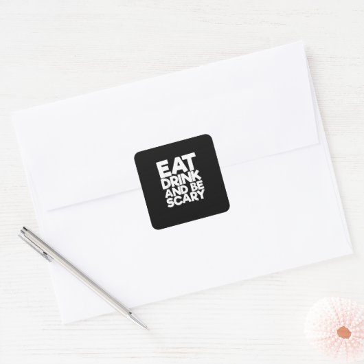 Eat Drink And Be Scary Halloween Retro Classic Vierkante Sticker (Envelop)