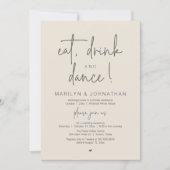 Eat, Drink and Dance, Modern Wedding Reception Kaart (Voorkant)