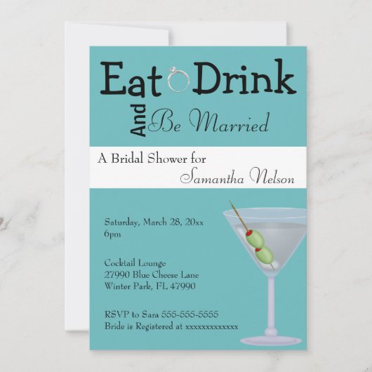 Eat Drink & BE-gehuwde bridal Shower Invitation Kaart (Voorkant)