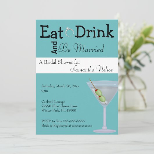 Eat Drink & BE-gehuwde bridal Shower Invitation Kaart (Staand voorkant)