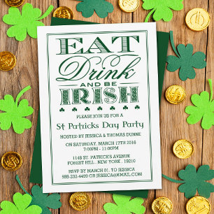 Eat, Drink & Be Irish St. Patrick's Day Invitation Kaart