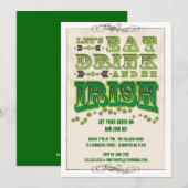 Eat, Drink & Be Irish St. Patrick's Day Invitation Kaart (Voorkant / Achterkant)