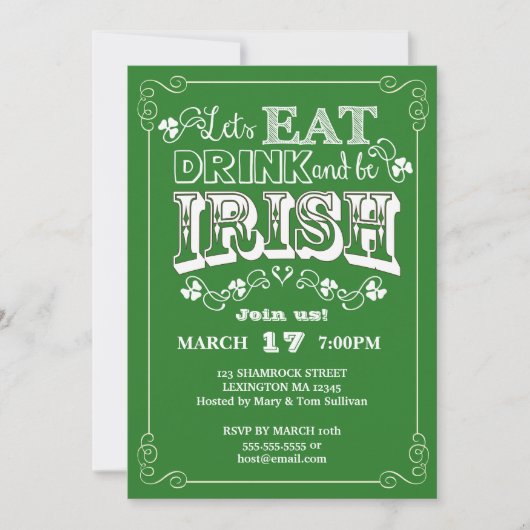 Eat, Drink & Be Irish St. Patrick's Day Invitation Kaart (Voorkant)