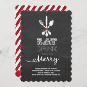 Eat Drink Be Merry Chalkboard Holiday Party Uitnod Kaart (Voorkant / Achterkant)