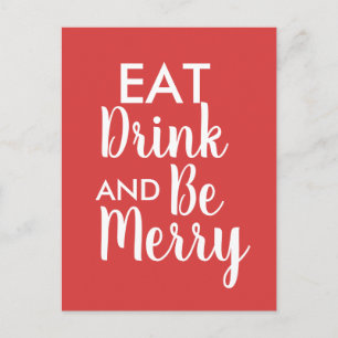 Eat Drink & Be Merry Christmas rood Wit quote Briefkaart