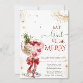 Eat Drink & Be Merry Cocktail Red Bow Invitation (Devant)