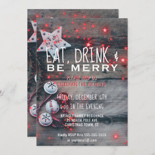 Eat Drink Be Merry Holiday Party Invitation Kaart
