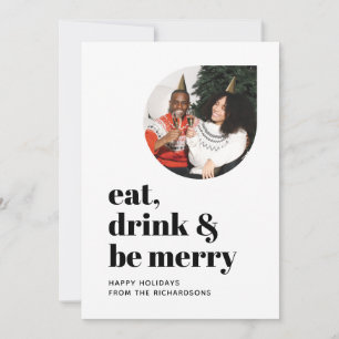Eat Drink & Be Merry Minimalist Family Photo 2022 Feestdagenkaart