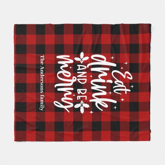 Eat Drink & Be Merry Personalized Buffalo Plaid Fleece Deken (Voorkant (Horizontaal))