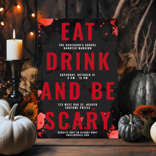 EAT DRINK & BE SCARY Bloody Adult Halloween Invite Feestdagenkaart