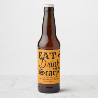 Eat Drink Be Scary Familienaam Halloween Sinaasapp Bier Etiket