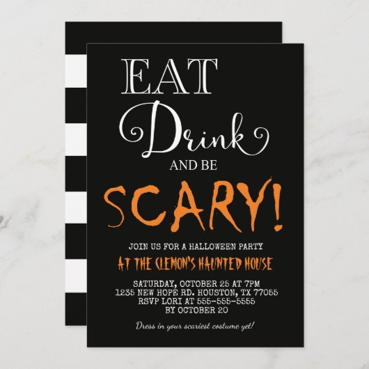 Eat Drink & be Scary Halloween Invitation Kaart (Voorkant / Achterkant)