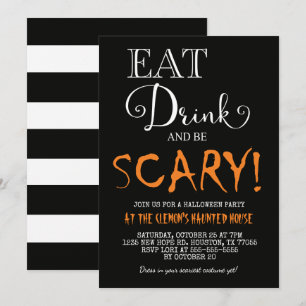 Eat Drink & be Scary Halloween Invitation Kaart