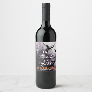 Eat Drink & Be Scary Spider Web Happy Halloween Wijn Etiket