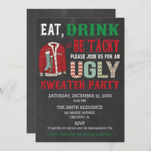 Eat Drink Be Tacky Ugly Sweater Kerstfeest Kaart (Voorkant / Achterkant)