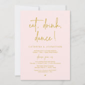Eat, Drink, Dance, Elegant Gold Blush Elopement Kaart (Voorkant)