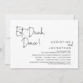 Eat, Drink, Dans, Casual weddenschapspartij Kaart (Voorkant)