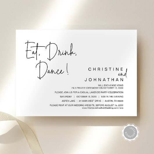 Eat, Drink, Dans, Casual weddenschapspartij Kaart