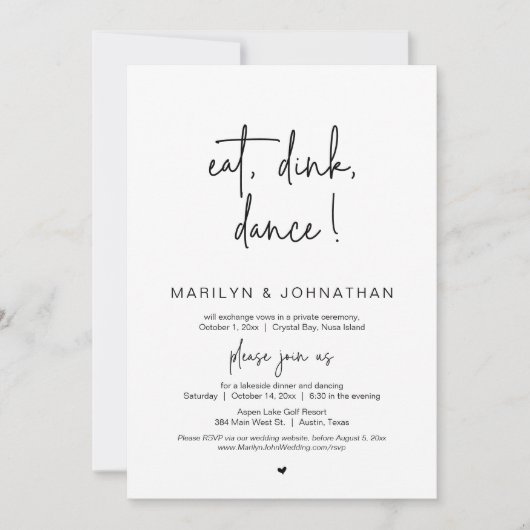 Eat, Drink, Dans, Weddenschap Dinner Party Kaart (Voorkant)