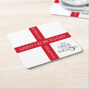 Eat Drink en be English St George's Cross Flag Vierkante Kartonnen Onderzetter