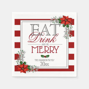Eat Drink en be Merry Poinsettia Kerstmis Servet