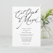 Eat drink en getrouwd Modern script bruiloft Kaart (Staand voorkant)