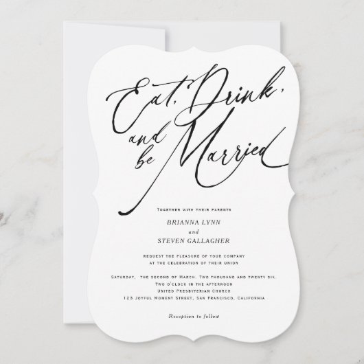 Eat drink en getrouwd Modern Script bruiloft Kaart (Voorkant)