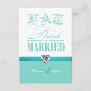 Eat Drink en huwelijk - Blauwgroen blauw RSVP Kaartje