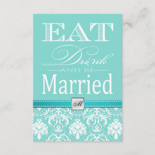 Eat Drink en huwelijk - Blauwgroen blauw RSVP Kaartje