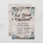 EAT-Drink en huwelijk met Floral Rustisch hout Kaart (Voorkant / Achterkant)