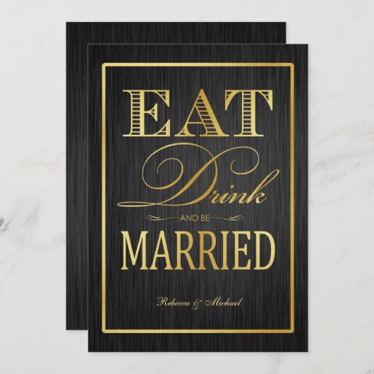 Eat Drink en huwelijk - zwart en goud Kaart (Voorkant / Achterkant)