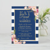 EAT-Drink en marinesmarter Blue Stripes Wedding Kaart (Staand voorkant)