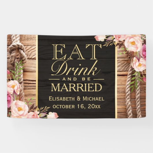 EAT-Drink en met ritssluiting gehuwd hout Spandoek (Horizontaal)