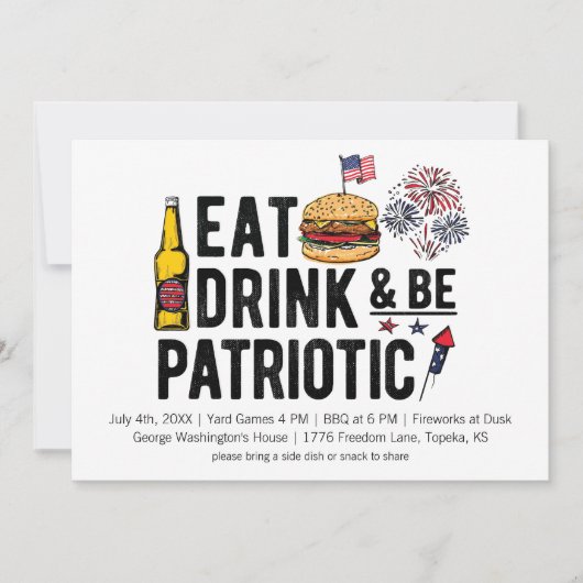 Eat, Drink en patriottisch op 4 juli Uitnodiging (Voorkant)