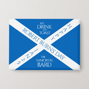 Eat Drink en Toast Robbie Burns Schotse vlag Button