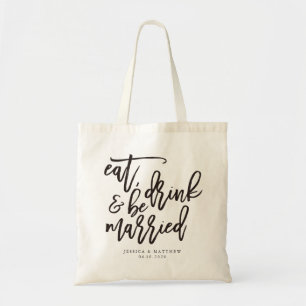 Eat, drink en trouwdag met kalligrafie tote bag