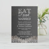EAT-Drink en trouwen met Elegant Silver Damask Kaart (Staand voorkant)