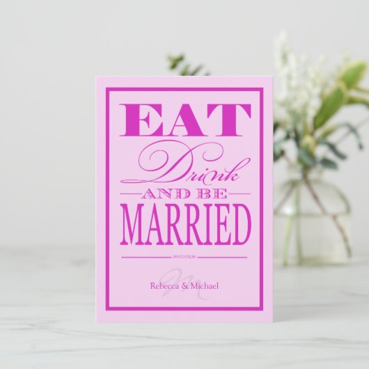 Eat Drink en trouwen - Modern Pink & Paars Kaart (Staand voorkant)