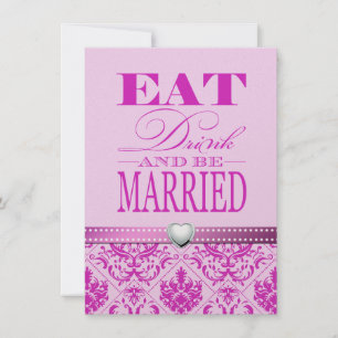 Eat Drink en trouwen - Paars / Roze Damask Kaart