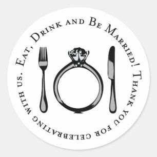 Eat Drink en wees getrouwd met een zwart-withuweli Ronde Sticker