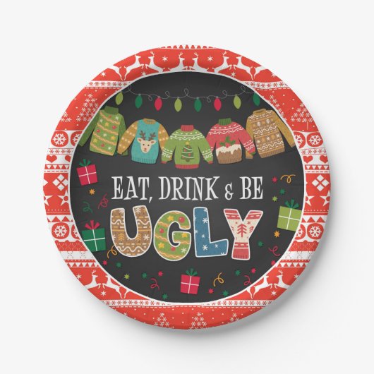 Eat Drink en wees lomp kerstfeestdag Papieren Bordje (Voorkant)