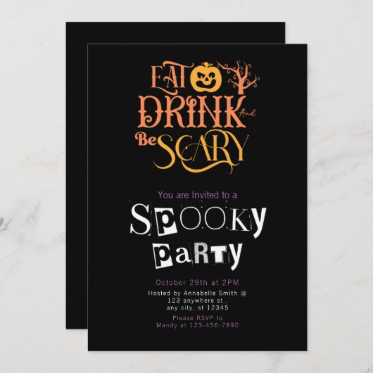 Eat Drink en zijn eng Halloween Party Kaart (Voorkant / Achterkant)