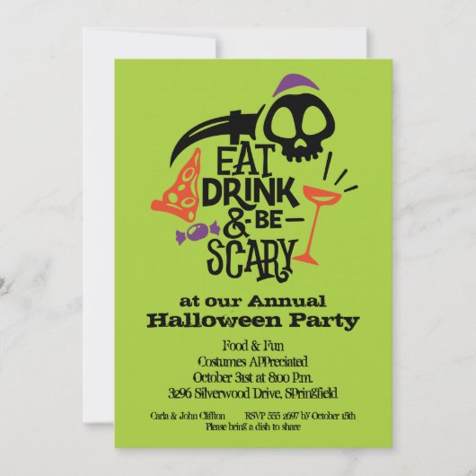 Eat Drink en zijn eng Halloween Party Uitnodiginge (Voorkant)