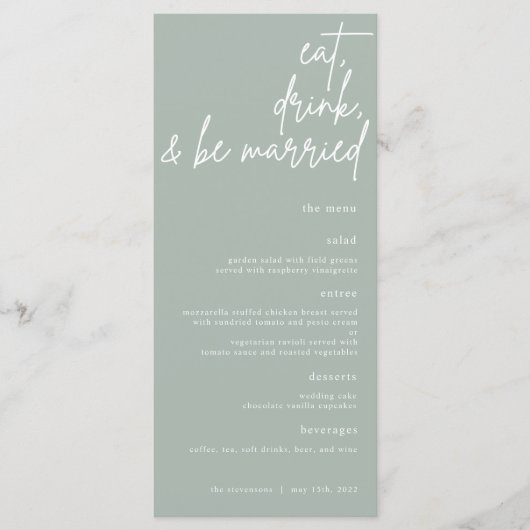 Eat, Drink, en zijn het gehuwde Menu van de Wedden (Voorkant)