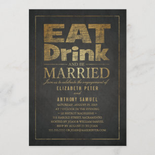 Eat Drink Gold Effect Funny Engagement Party Kaart
