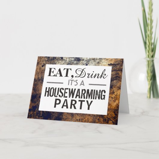 Eat, Drink Housewarming Party Dirt Brown Invite (Voorkant)