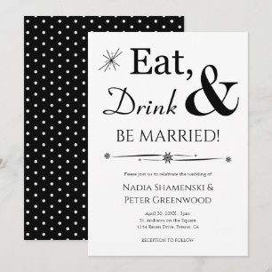 Eat Drink is gehuwd met Black White Retro Wedding Kaart